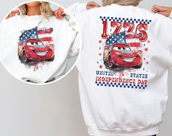 4th of July Lightning McQueen Sweatshirt, Retro Independence Day Graphic Hoodie 386609