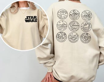 Retro Star Wars Planets Simple Sweatshirt, 2-Sided Disneyland Trip Hoodie 382681