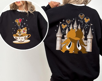 Disney Chip and Dale Double Sided Sweatshirt,Disney Castle Balloon Sweatshirt,Cute Matching Disneyland Hoodie,Tea Cup Disney Crewneck 383546