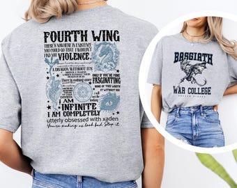 Basgiath War College Shirt, Fourth Wing Double-Sided Fan Tee, Violet and Xaden 384622
