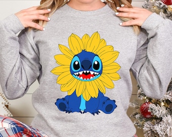 Disney Stitch Sunflower Sweatshirt, Disneyland Family Trip Retro Crewneck 383548