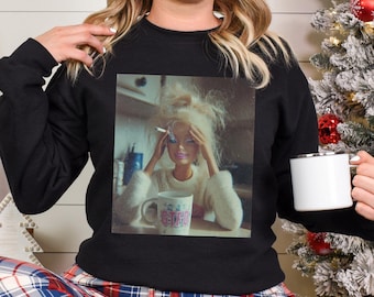 Distressed Doll Face Meme Sweatshirt, Viral Internet Hoodie, Sarcastic Crewneck 386072