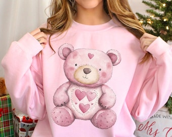 Valentines Day Trendy Teddy Bear Sweatshirt, Coquette Matching Couple Love Hoodie 384708