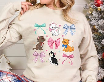Disney Aristocats Coquette Bow Sweatshirt, Girly Cat Lover Crewneck 383552