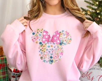 Coquette Floral Mickey Minnie Sweatshirt, Disney Matching Hoodie, Gift for Her 382835