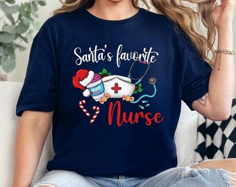 Retro Santa's Favorite Nurse Shirt, Nurse Life Tee, Festive Xmas Hoodie 383779
