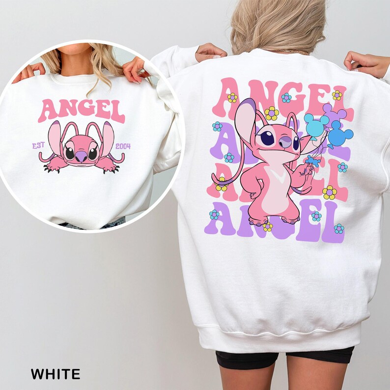 Disney Angel Est 2004 Sweatshirt, Cute Pink Angel Sweatshirt,Floral Stich Angel Hoodie, Disneyland Trip Hoodie, Girly Disney Crewneck