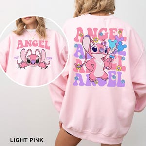Coquette Disney Angel Sweatshirt, Floral Stich Angel Hoodie, Disneyland Girly Trip