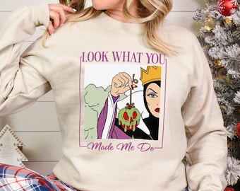 Sudadera "Mira lo que me hiciste hacer" con diseño de villana, Disney Reina Malvada Blancanieves, cuello redondo 383313
