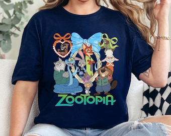 Coquette Bow Zootopia Characters Shirt, Retro Disney Nick Wilde Judy Hopps Tee 384522