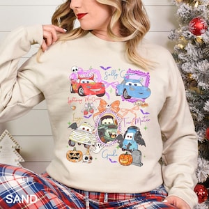 Coquette Cars Characters Sweatshirt, Lightning McQueen Mater Doc Hudson Sally Hoodie