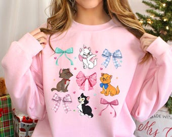 Disney Aristocats Sweatshirt, Disney Aristocats Coquette Bow Sweatshirt,Cute Disney Cat Hoodie,Pink Girly Cat Lover Coquette Crewneck 383552