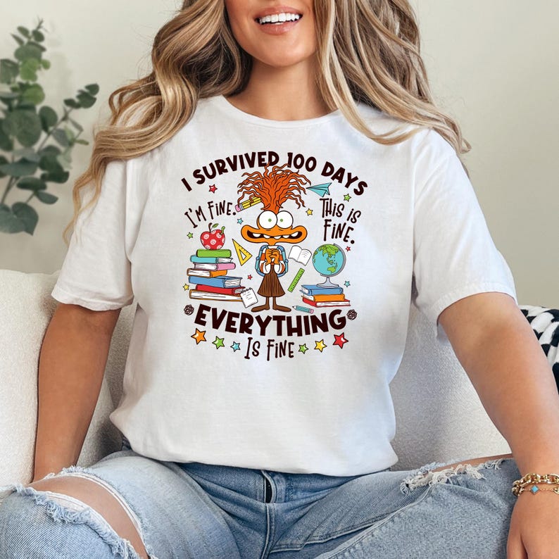 Retro Inside Out 2 Anxiety 100 Days of School Shirt, Disney Core Memory ...