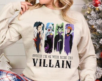 Sudadera Disney "Cariño, me siento bien siendo la villana", estilo retro a juego, cuello redondo para chicas malas 384208