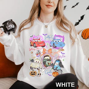 Retro Coquette Cars Halloween Sweatshirt, Lightning McQueen Mater Doc Hudson Sally Carrera Halloween Hoodie,Disney Coquette Bow Shirt