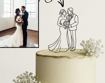 Adorno para tarta de boda personalizado con foto: silueta personalizada de novios. Recuerdo único para tarta de pareja.