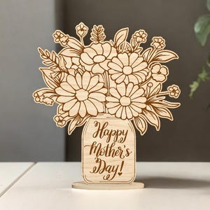 Standing Pot Flowers for Mom Cutfile,Flower Bouquet with Stand SVG,Happy Mother’s Day Svg,Flower Holder for Mother’s Day Svg, Glowforge File