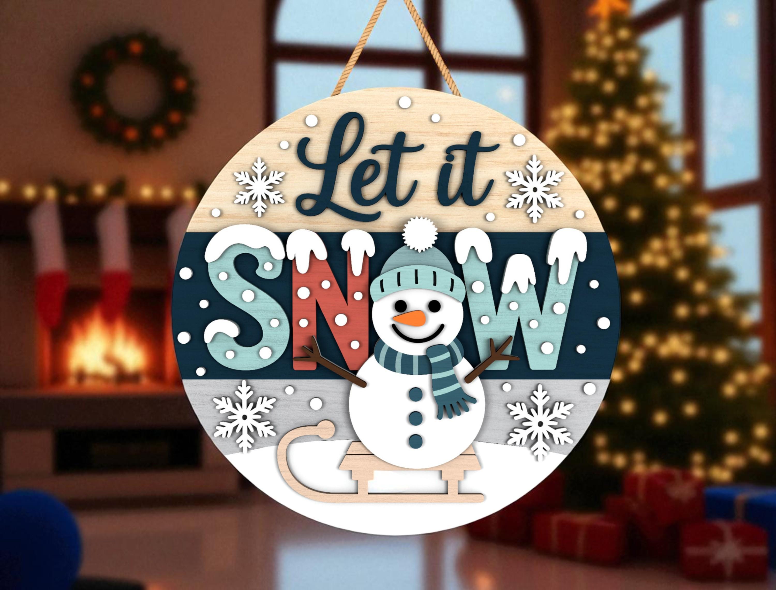 Snowman Let It Snow Door Hanger Svg, Winter Porch Sign Svg, Christmas ...