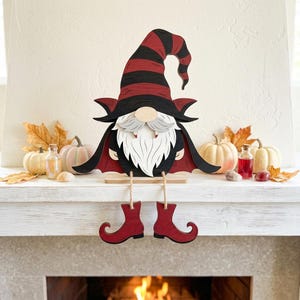Vampire Gnome Shelf Sitter SVG, Halloween Gnome Laser Cut File, Hanging Boots Wood Decor, Glowforge xTool LightBurn