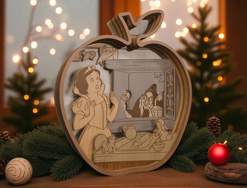 Fairy Tale Apple Shadow Box Wood Sign Svg, Princess Witch Layered Svg ...