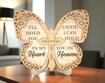 Mariposa conmemorativa SVG, archivo cortado a láser para obsequio de condolencia, letrero de madera con frase "El Cielo", recuerdo funerario, memorial de un ser querido, Glowforge Digital