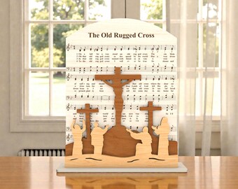 The Old Rugged Cross Hymn SVG, Sheet Music Wood Sign Laser Cut File Svg, Easter Religious Decor, Glowforge xTool Cricut, Christian Gift