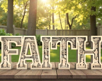 Faith Easter Sign Laser Cut File SVG, Religious Christian Word Art, Life of Jesus 3D Layered Wood, Laser Cut File for Glowforge Cricut Xtool