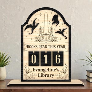 Dragon Book Tracker SVG, Fantasy Library Sign, Sword Reading Goal, Books Read Counter, Laser Cut File, Glowforge xTool Cricut, RPG Gift image 3