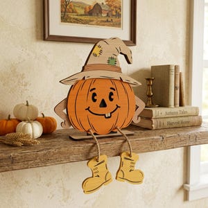 Pumpahylla SVG, hösthängande bendekor, Thanksgiving pumpa trähylladekor, Glowforge xTool laserskuren fil