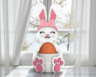 Soporte para huevos de Pascua con forma de conejito SVG, soporte de madera para huevos, archivo cortado con láser, Glowforge xTool Cricut, bonito soporte para golosinas con forma de conejo, decoración de mesa de primavera, regalo para niños