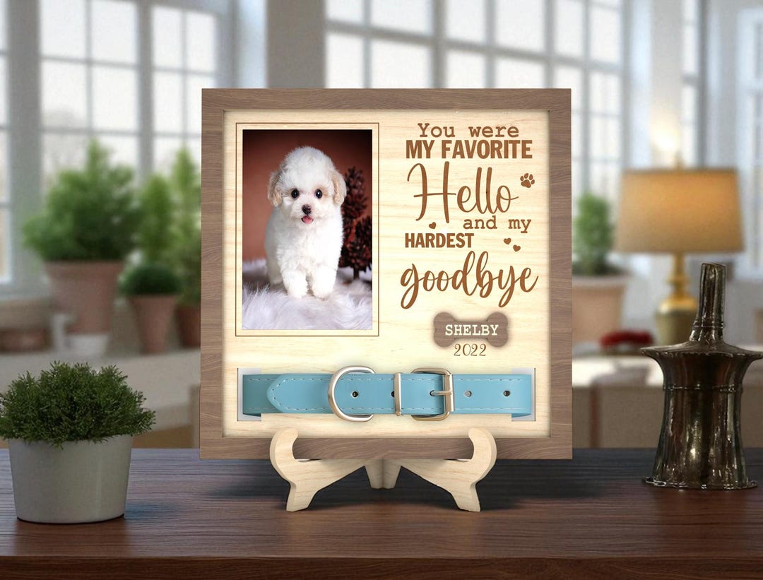 Personalized Pet Memorial Photo Frame With Collar Holder, Wooden Dog ...