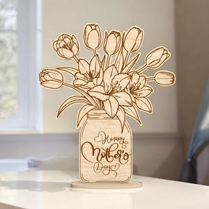Flower Bouquet with Stand SVG ,Standing Pot Flowers for Mom Cutfile Svg, Happy Mother’s Day Svg ,Engraved Florals Mom Svg,Glowforge Svg File