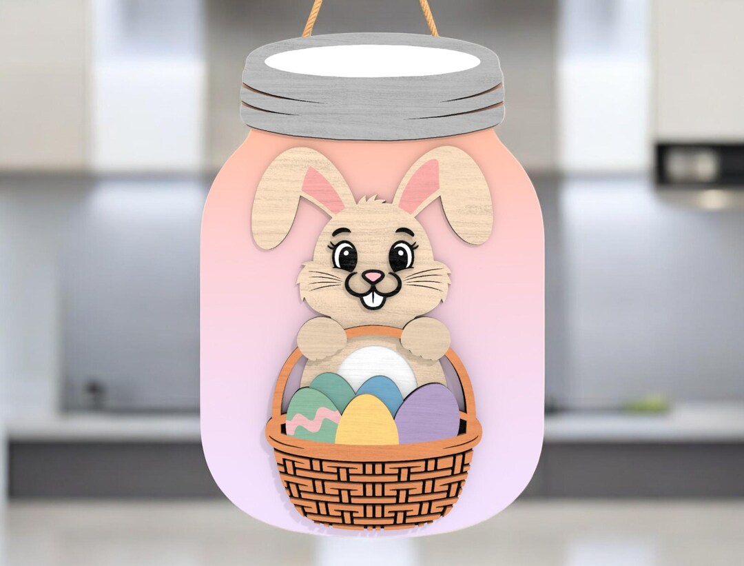 Bunny Easter Basket Mason Jar SVG, Easter Door Hanger Laser Cut File ...