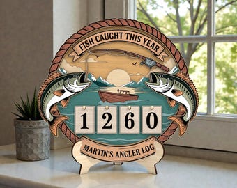 Angler Log Laser Cut File, Personalized Fishing Tracker SVG, Fish Caught Counter, Father's Day Gift for Dad, Bass Fisherman ,Glowforge xTool