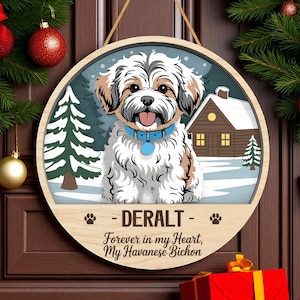 Havanese Bichon Memorial Svg, Personalized Dog Ornament Svg, Winter Pet Round Sign Svg, Christmas Dog Loss Laser Cut File for Glowforge