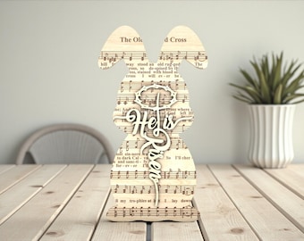 He Is Risen Bunny SVG, The Old Rugged Cross Hymn Sheet Music Laser Cut File Svg, Religious Easter Decor, Glowforge xTool Cricut Wood Sign