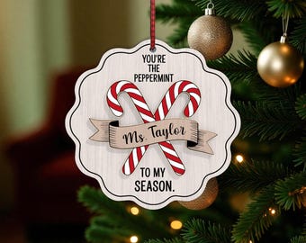 Peppermint Teacher Ornament Laser Cut File Svg, Candy Cane Ornament Svg, Teacher Christmas Gift Svg, Personalized Teacher Ornament Svg
