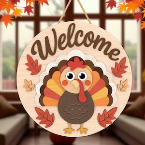 Rustic Fall Wooden Door Hanger Laser Cut File Svg ,Thanksgiving Turkey Welcome Sign, Farmhouse Autumn Porch Wall Hanging, Harvest Home Decor
