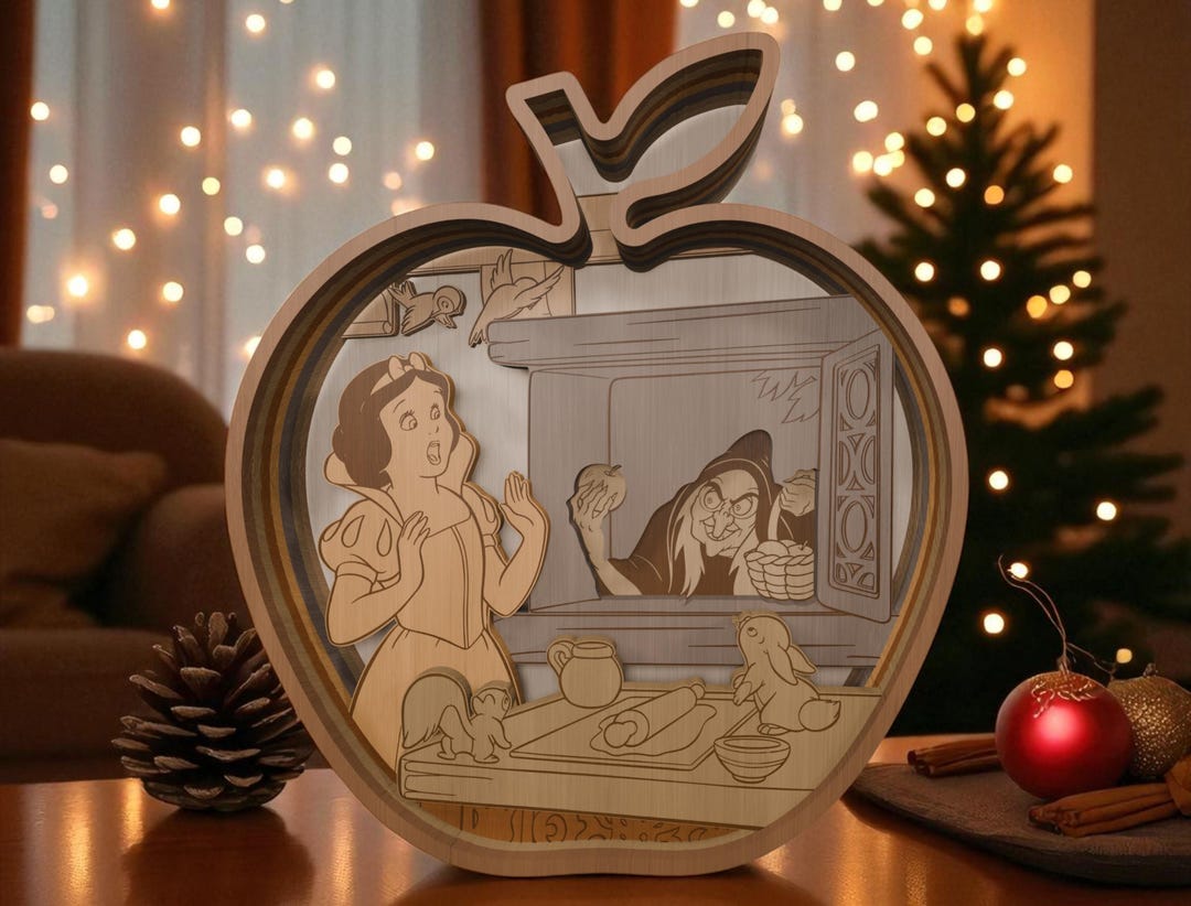 Fairy Tale Apple Shadow Box Wood Sign Svg, Princess Witch Layered Svg ...