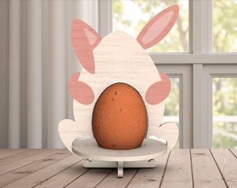 Soporte para huevos de Pascua con forma de conejito SVG, soporte de madera para huevos, archivo cortado con láser, Glowforge xTool Cricut, decoración de mesa de primavera, regalo de Pascua para niños, exhibición de huevos de conejito