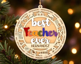 Best Teacher Ornament Laser Cut File Svg, Teacher Appreciation Gift Svg, School Classroom Christmas Decoration Svg, Custom Name Hanging Sign