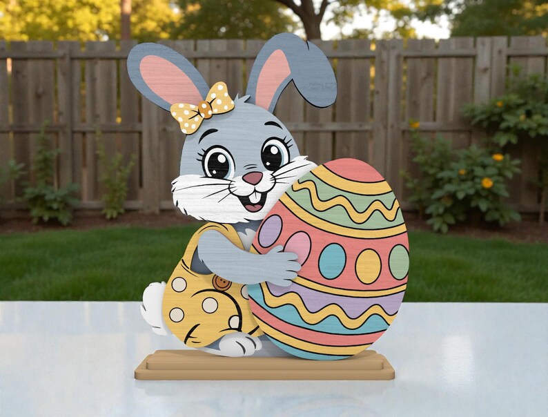 Easter Bunny Holding Egg Layered Wood SVG, Cute Rabbit Hugging Easter ...