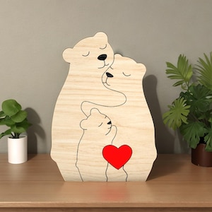 Quebra-cabeça de família de urso de madeira Cutfile Svg, estatuetas de urso de família Svg, presente de casa de família de animais, quebra-cabeça de animais de madeira, arquivo Glowforge