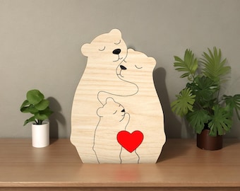 Houten beer familie puzzel Cutfile Svg, familie beer beeldjes Svg, dier familie huis cadeau, houten dieren puzzel, Glowforge-bestand