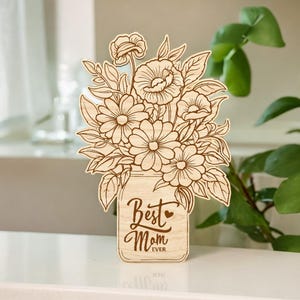 Standing Pot Flowers for Mom Cutfile Svg, Flower Bouquet with Stand SVG,Happy Mother’s Day Svg ,Engraved Florals Mother’s Day,Glowforge File