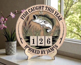 Personalized Fishing Tracker SVG, Angler Log Laser Cut File, Fish Caught Counter, Father's Day Gift for Dad, Bass Fisherman ,Glowforge xTool