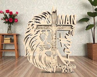 Man of Faith Cross Laser Cut File SVG, Jesus Nativity Crucifixion Scene, Bible Verse Sign, Glowforge xTool Cricut, Father's Day Gift