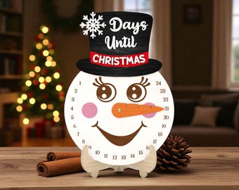 Snowman Christmas Countdown SVG, Days Until Christmas Advent Calendar Laser Cut File , Holiday Snowman Decor , Glowforge CNC Template