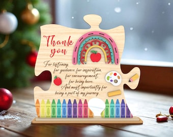 Teacher Thank You Puzzle Piece SVG, Teacher Appreciation Gift Glowforge File, Laser Cut Sign, End of Year Teacher Gift