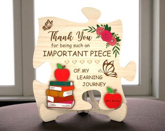 Teacher Appreciation Gift SVG, Puzzle Piece Sign Laser Cut File, End of Year Teacher Gift, Thank You Teacher Wooden Sign svg